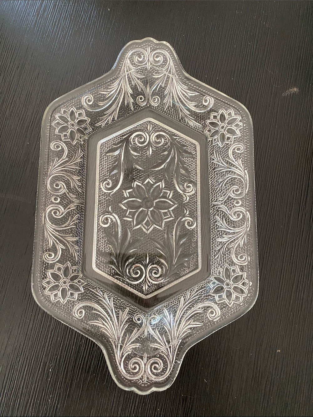 70’s vintage Indiana Glass Tiara tray in the clear "Sandwich" pattern